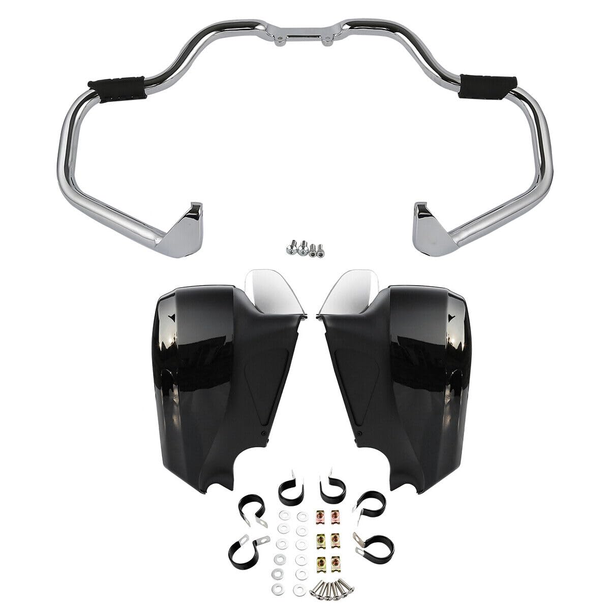 TCT-MOTORPARTS Chrome Mustache Engine Guard Highway Crash Bar+ Black Lower Fairing Kit Fit for Indian Chieftain Roadmaster 2014-2022 Chief Dark Horse Vintage Elite