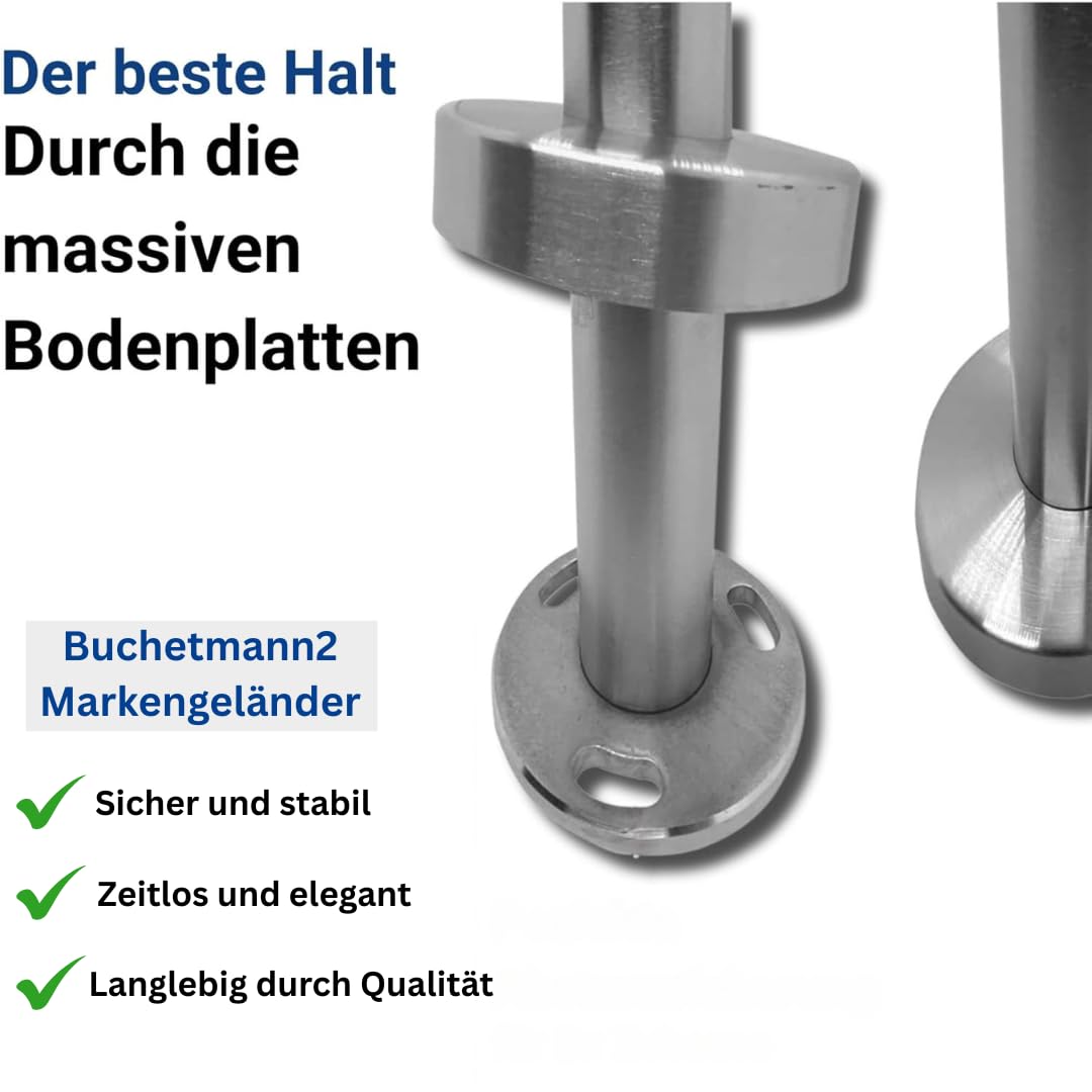 Edelstahl Eingangsgeländer Buchetmann2 Markengeländer mit Wandanschluss Handlauf rostfrei V2A Innen Außen Treppengeländer, Geländerhöhe 1000 mm (Aufgesetzte Montage, 700 mm Handlauflänge)