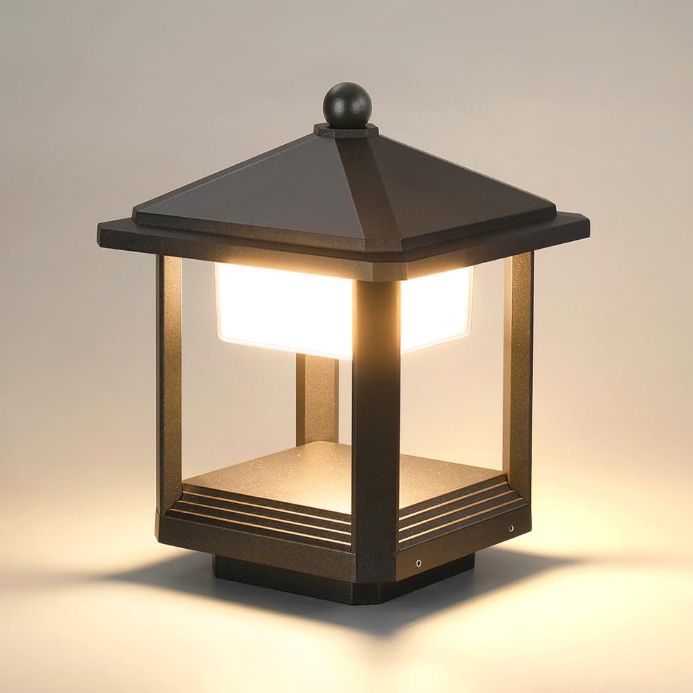 HCIPJQY Deck Post Cap Light Modern Outdoor Pillar Post Light Waterproof Post Lighting with Aluminum and PC Black Simple Lantern Column Lamp for Yard Garage Porch Patio Garden