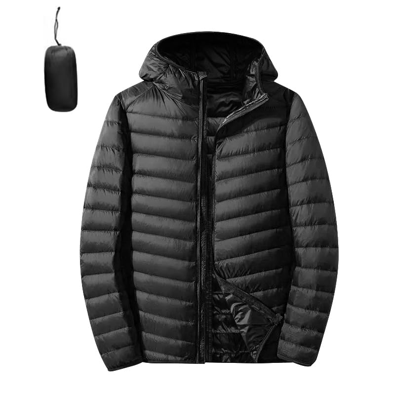 MOGU Men's Down Puffer Jacket with Hood – Lightweight Packable Winter Coat for Travel, Hiking, Casual Wear