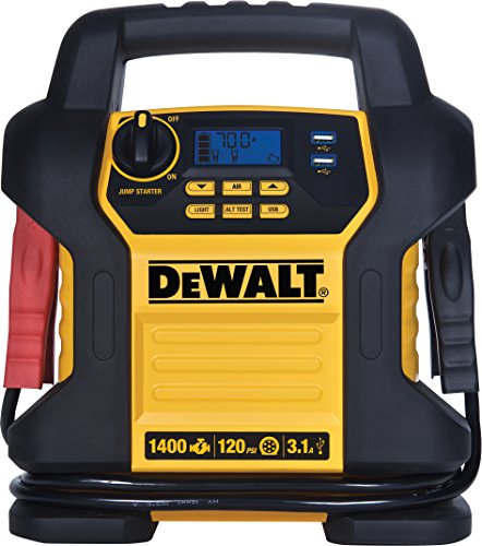 DEWALT DXAEJ14 Digital Portable Power Station Jump Starter: 1400 Peak/700 Instant Amps, 120 PSI Digital Air Compressor, 3.1A USB Ports, Battery Clamps