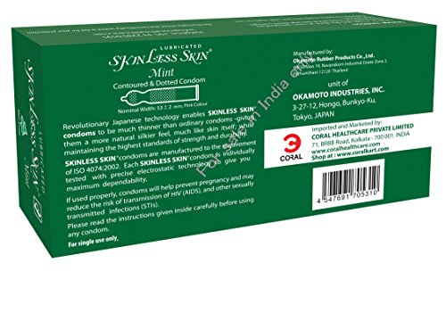 OKAMOTO Skinless Skin Condoms - Mint Dotted (Okamoto, Japan) 1 X 10s (No.1 in Japan) - Image 2