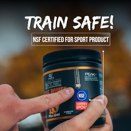 Image of Blacklabel Pure Power Pre Workout Powder, Peach Rings (30 Servings) - NSF Certified for Sport - Caffeine Free Non Stim Pre Workout with Creatine Monohydrate & Peak ATP for Energy & Endurance