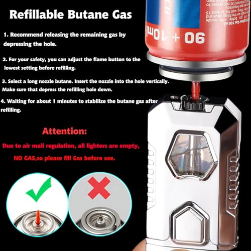 Encendedor de llama dual recargable de butano negro miniatura 3