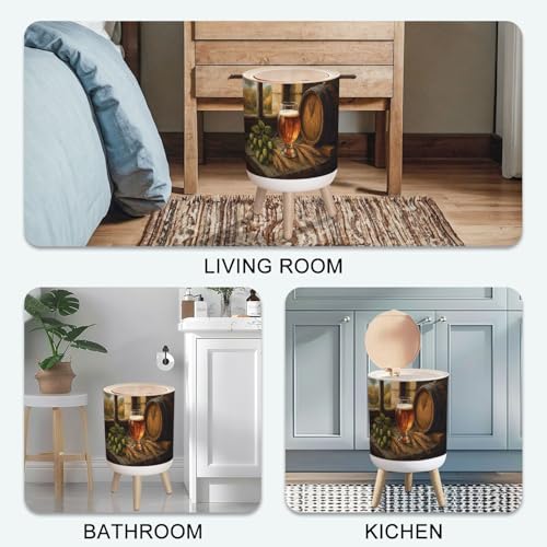 Caneca de basura pequeña con tapa y patas de madera 7L miniatura 7
