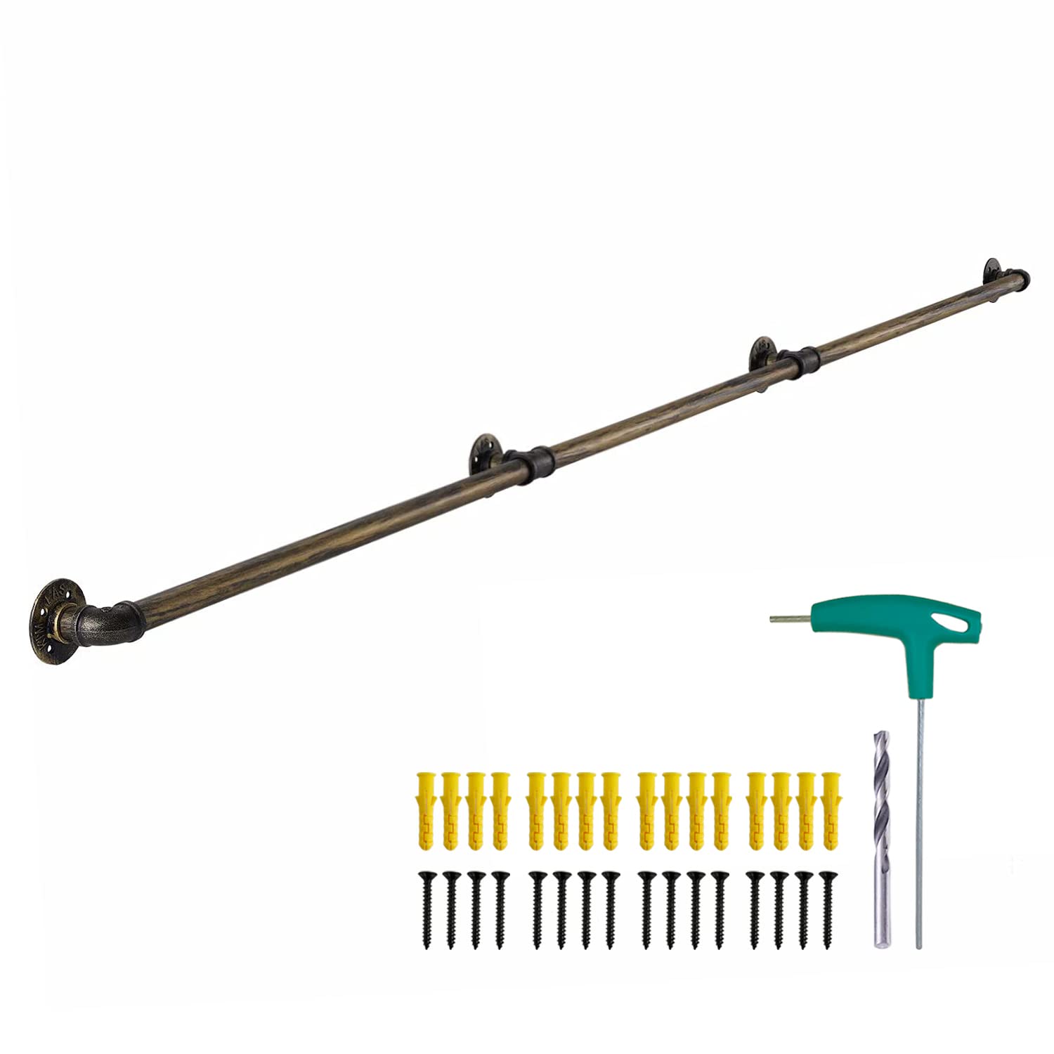 Unilive Metal Industrial Pipe Stair Handrail,10FT Staircase Handrail, Galvanized Industrial Pipe Railing Indoor&Outdoor Pipe Stair Railing with Wall Mount Support, Round Corner (10 Feet, Matte Bronze)