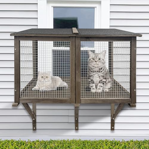 Cat Catio Outdoor Window Enclosure for Large Cats - Expandable Cat Window Bed for Napping Sunbathing & Enjoying Scenery