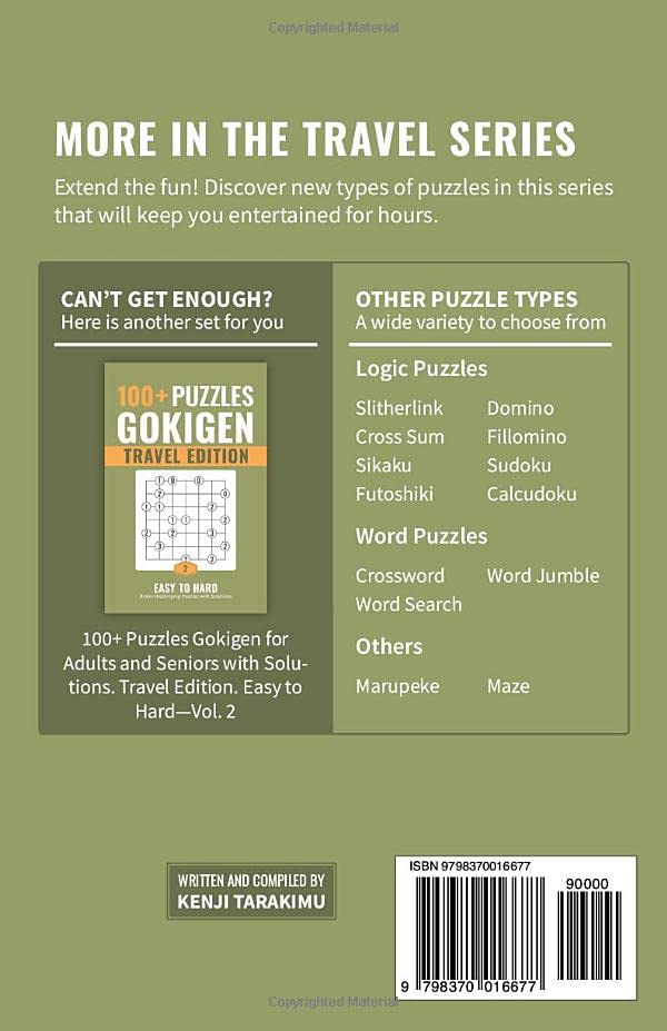 100+ Puzzles Gokigen for Adults and Seniors with Solutions. Travel Edition. Easy to Hard—Vol. 1: An Amazing Fun-Sized Activity Book with Thrilling Brain-Teaser Puzzles (Travel Series) image 3