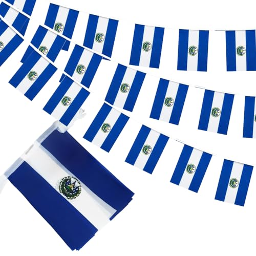 Image of El Salvador Flags Salvadoran String Flag Banners for Patriotic Events Independence Day Sports Bars Inside Outside Decorations 33 Feet 30 Flags