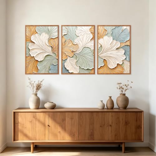 Image of CHDITB 3D Large Ginkgo Leaf Wall Art, Neutral Boho Botanical Wall Decor