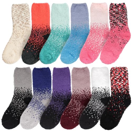 BambooMN Colorful Fuzzy Socks - Assorted Super Soft Warm Microfiber Comfy Home Socks - Value Pack2