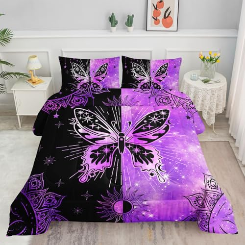 Smell Sunshine 3D Butterfly Comforter Set Black Butterfly Printed Bedding Set with 1 Comforter and 2 Pillowcases for Boys and Girls Bedroom All Season(Butterfly-3 Twin)