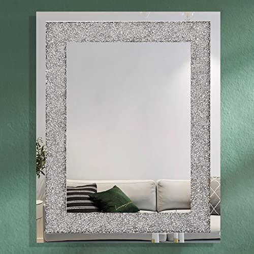 Crystal Crush Diamond Wall Mirror Rectangle Silver Mirror For Home Decoration Wall Decoration Wall Hang Frameless Mirror Acrylic Diamond Wall-Mounted Mirror Home Décor #TOP3