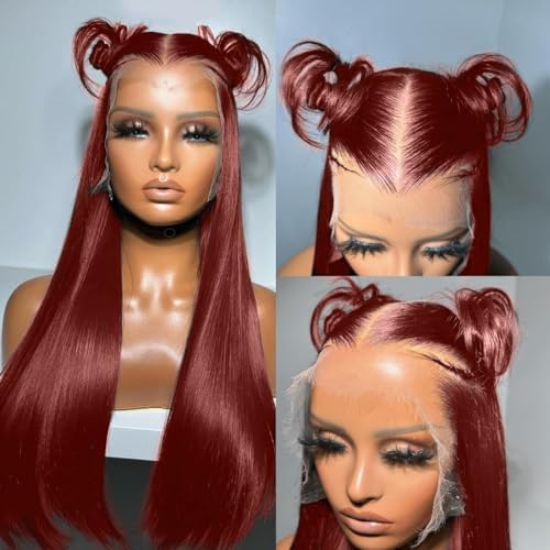 Long Dark Reddish Brown Copper Straight Synthetic Lace Front Wig
