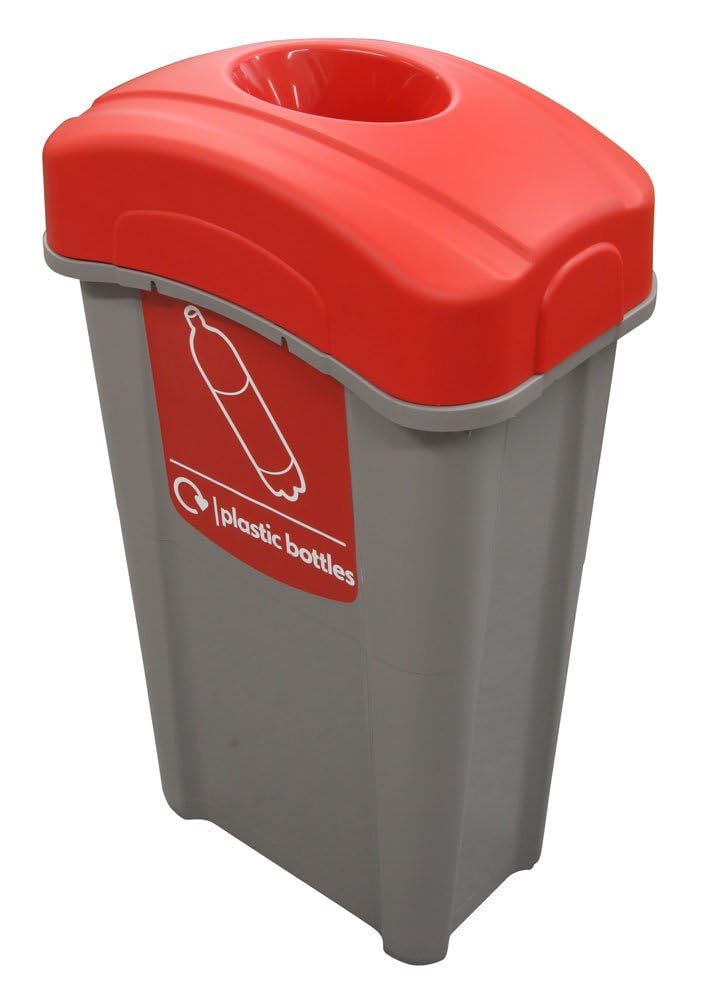 Eco Nexus 85 Plastic Bottle Recycling Bin (Grey, Red Sticker) – 85-Litre Recycling Bin for Plastic Bottles with Narrow Footprint – Slim Indoor Bottle Recycling Container (Red)