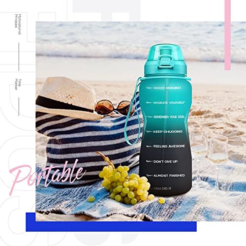 Fidus Large Half Gallon/64oz Motivational Water Bottle with Time Marker & Straw,Leakproof Tritan BPA Free Water Jug,Ensure You Drink Enough Water Daily for Fitness-Green/Black Gradient