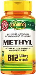 Vitamina B12 Metilcobalamina Alto Teor 9,940mcg 60 Cápsulas Vegano Unilife