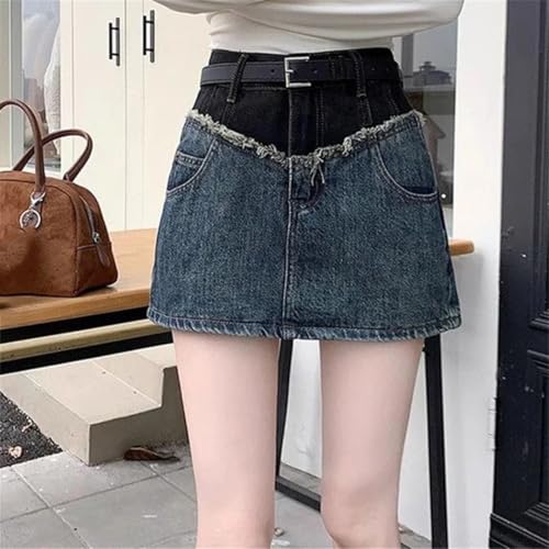 Women's High Waist Slimming Short Skirt Summer Splicing Contrasting Denim Skirt3