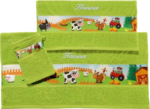 Erwin Müller Kinder-Handtuchset, Frottier-Set 3-TLG. Bauernhof mit Namen...