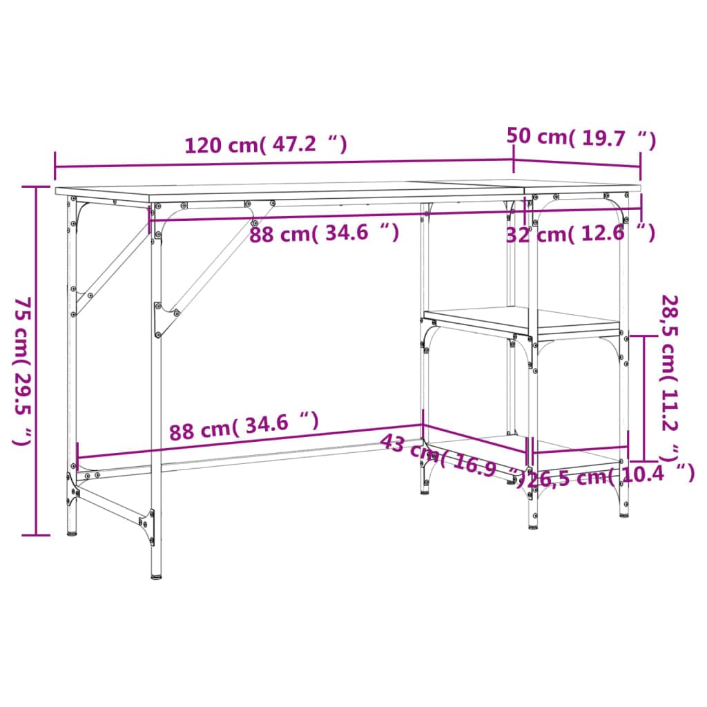 Schreibtisch Sonoma-Eiche 120x50x75 cm Metall Holzwerkstoff mit Verstellbarer Ablage, Stabiler Rahmen, geräumig für Homeoffice, Gaming, Arbeitszimmer, PC Laptop Nutzung