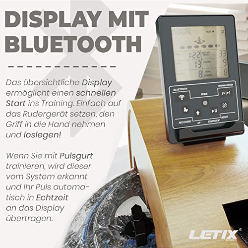 Wasser Rudergerät Wassertank mit Doppelkammersystem, LCD-Display, Bluetooth, APP + Tablethalterung - Echtholz Aqua Rower… – Bild 4