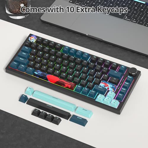 Image of 75% Mechanical Gaming Keyboard, Hot Swappable RGB Backlit Custom With Knob, Gasket Mount USB Wired, 82 Keys Black Blue Linear Red Switch (82 Black Blue)