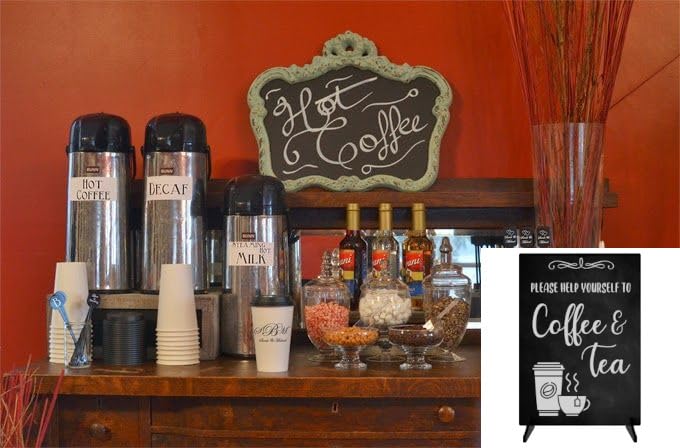 Please Help Yourself To Coffee & Tea Sign/Notice - Freestanding sign for Guests, Customers, Clients Coffee Mornings, Meetings, Conferences where refreshments are served. A4 Size with Wood Stand. - Image 4