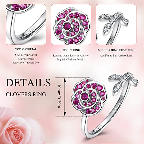 SIMPLGIRL 925 Sterling Silver Anxiety Spinner Fidget Rose Flower Ring for Women Girls Fidget Rings for Anxiety Spinning Adjustable Spinner Band Ring Jewelry Gifts - Image 2