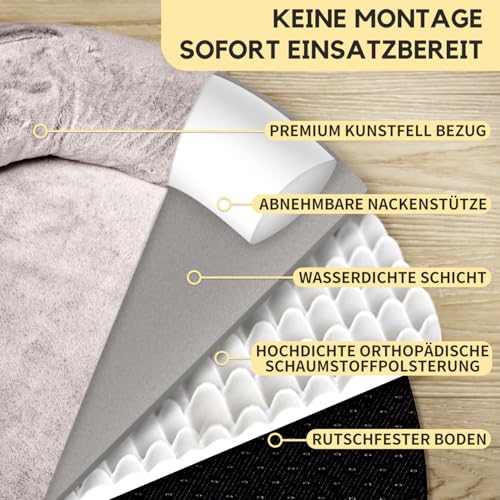 FURRYFECTION Hundebett für Menschen, 180x114x35,6cm großes Hundebett in Menschengröße für Erwachsene und Haustiere, waschbarer Kunstfellbezug, riesiges Nickerchenbett mit Decke und Kissen