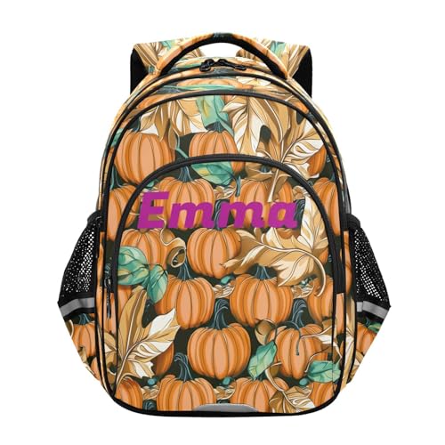 RPLIFE Mochila personalizada con hojas de calabazas para niños, mochila duradera para niños, 17 pulgadas, Hojas de calabaza, M, Mochilas Tradicionales