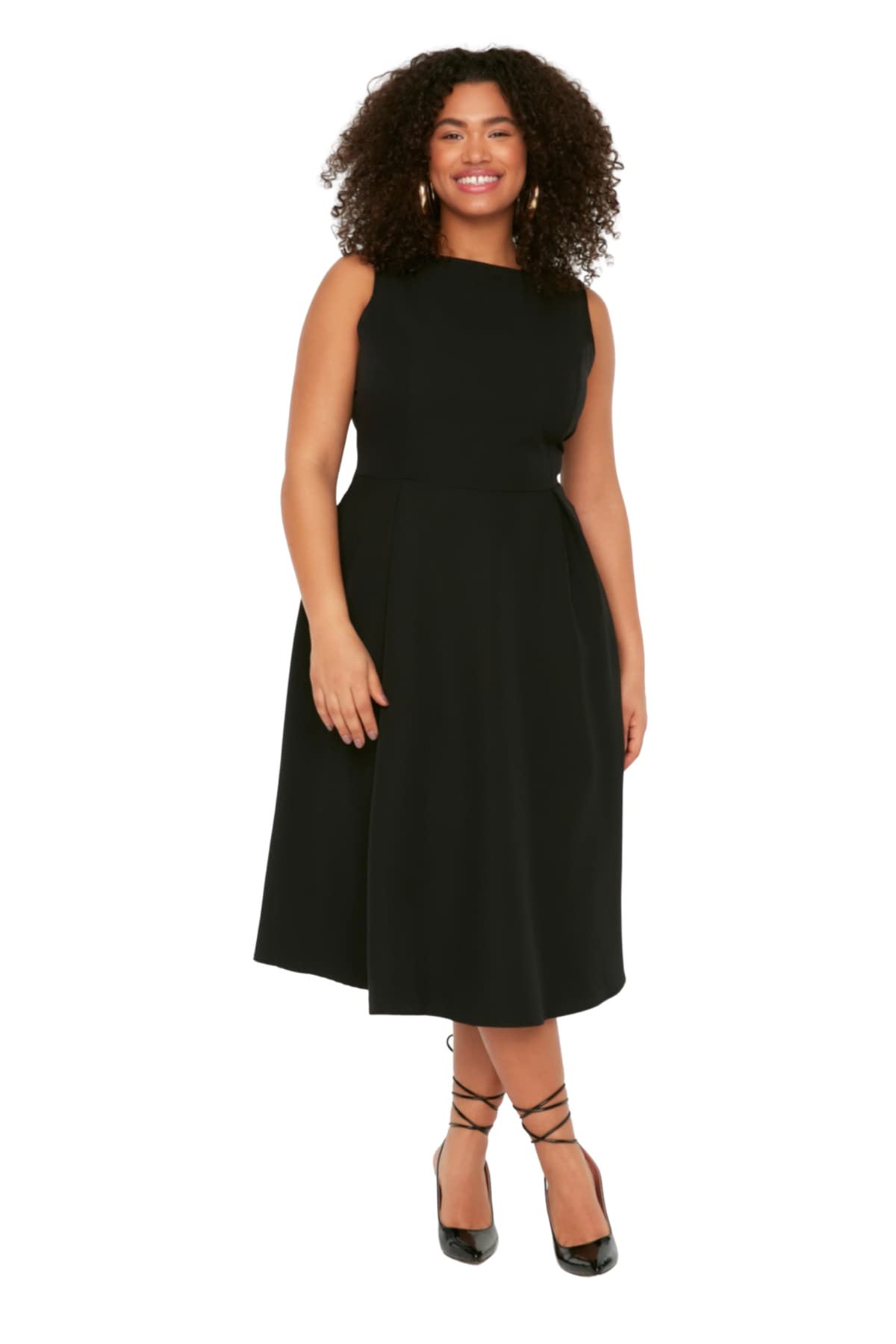 Trendyol FeMan Plus Size Midi A-line Relaxed fit Woven Plus Size Dress Black