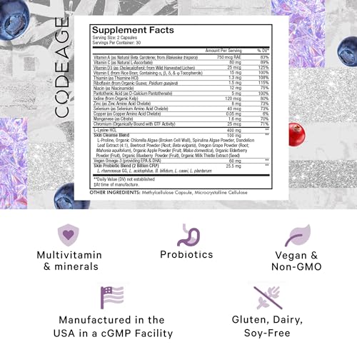 Codeage 853919008779 Teen Clearface Adolescent Face, Skin & Pimples, Vitamins A thumb #1