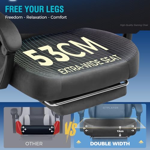 Sedia da gioco in tessuto con cuscino a molle insacchettate, sedie da gioco grandi e alte 158,8 kg, sedia da computer con schienale alto con poggiapiedi, per adulti, supporto lombare, sedia - Sedia gaming - Immagine 2