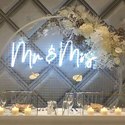 Mr&MRS Neon Sign for Wall, Bedroom, Home,Decor,Cool White Neon Sign for Bachelorette Party Bar Club, Birthday Party Wedding Decoration Size- 50 x20 cm