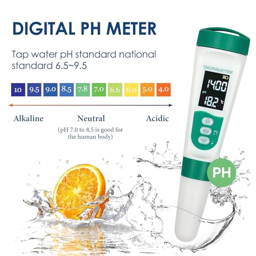 Miniatura 4 de Cuteefun Medidor Ph, Kit 5 En 1 Para Analizador Agua Piscina, Medidor De Tds Ph Ec Sal Temperatura, Pantalla Va Retroiluminada, Resolución 0.01 Medidor Ph Digital, Para Agua Potable, Acuario, Piscina