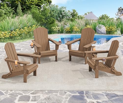SERWALL Adirondack Chair with Cup Holders - Composite Adirondack Chairs HDPE Outdoor Chairs All Weather Use- Brown SERWALL Adirondack Chair with Cup Holders - Composite Adirondack Chairs HDPE Outdoor Chairs All Weather Use- Brown