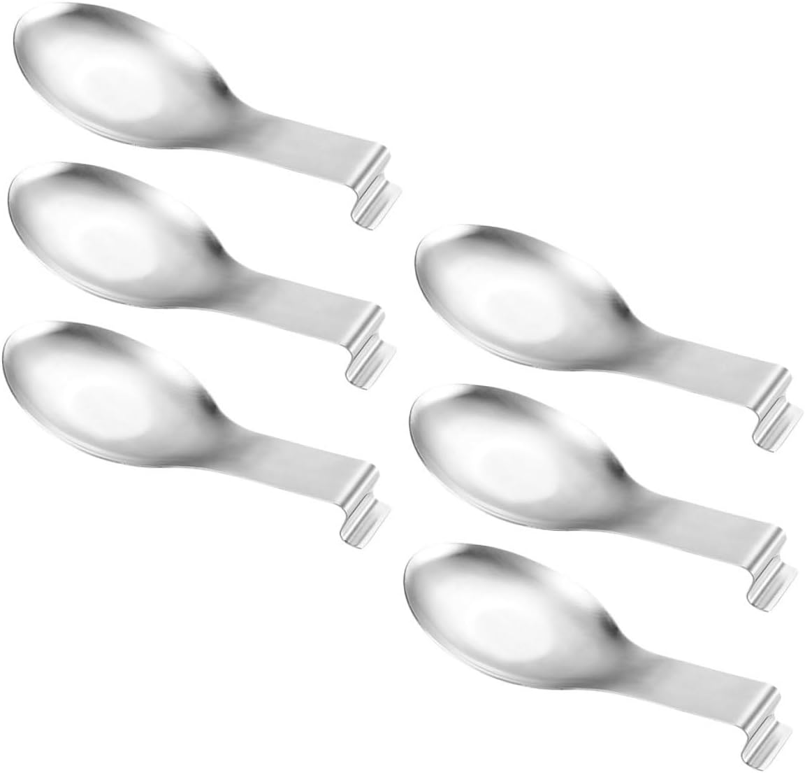 6Pcs Stainless Steel Spoon Rest Thickened Scoop Design Kitchen Utensil Holder for Spoons Ladles Spatulas Stable Non-slip Base Easy Clean Cooking Tool Organizer