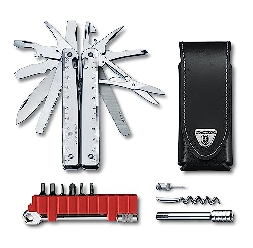 Image of Victorinox 3.0339.L Swisstool X Plus Ratchet with Leather Pouch Extremely Handy, Functional, and Compact in Silver 4.5 inches