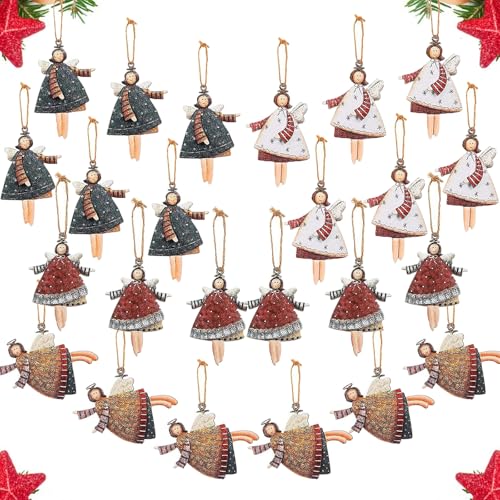 24 Stück Holz Weihnachtsengel Anhänger, Doppelseitig Gemustert...