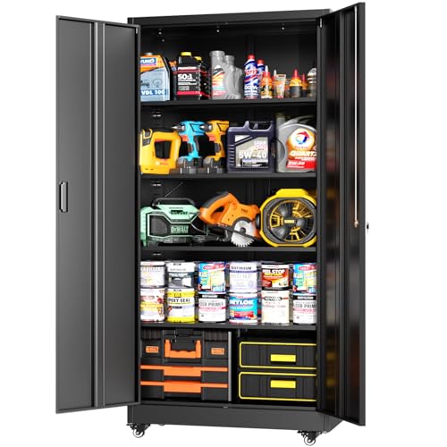 73 H Metal Storage Cabinet Review 2 Greenvelly 73" Storage Cabinet with Wheels,Black Metal Rolling Garage Cabinet