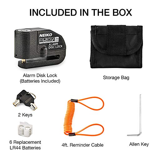 image for NEIKO 52908A Motorcycle Wheel Disc Brake Lock with Alarm | Up to 110db