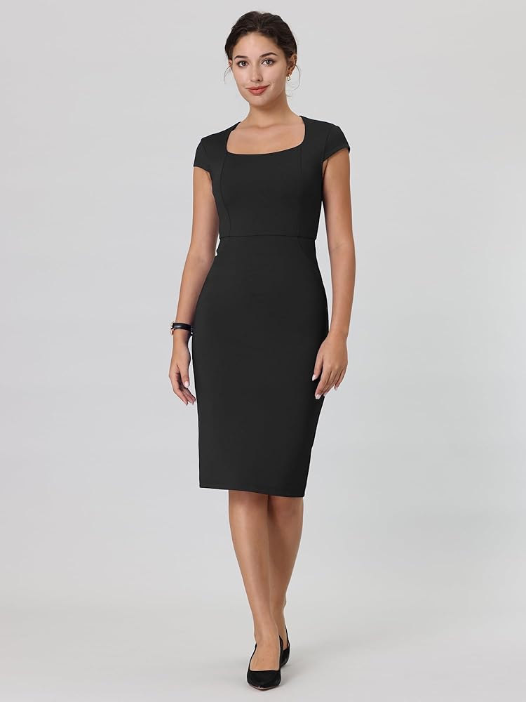 Hobemty Women's Bodycon Pencil Dress Cap Sleeve Formal Work Knee Hobemty Women's Bodycon Pencil Dress Cap Sleeve Formal Work Knee