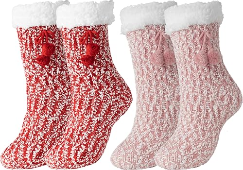 Image of BenSorts Women Thick Christmas Slipper Socks Non Slip Grippers Size 6-10