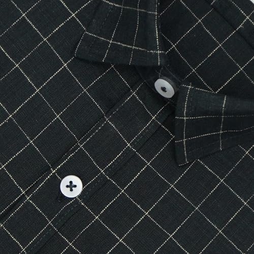 Image of GHPC Cotton Linen Checkered Half Sleeves Regular Fit Formal Shirt for Men