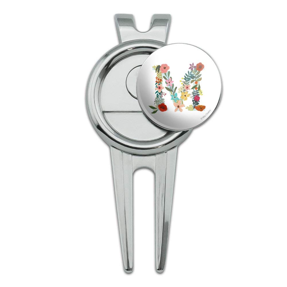 GRAPHICS & MORE Letter M Floral Monogram Initial Golf Divot Repair Tool and Ball Marker