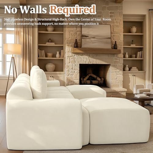 Image of 85 inch Oversized Boneless Couch, Comfort Cloud Sectional Couches for Living Room, Modular Sofa High Back & Extra Deep Seat, No Assembly, Soft Chenille Fabric (Warm White, 85 inch- Shaped(2+2))