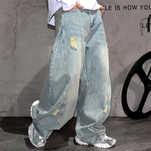 Men’S Trendy Hip Hop Loose Fit Baggy Vintage Washed Distressed Ripped Harem Denim Cargo Pants Button Fly Streetwear Jeans3