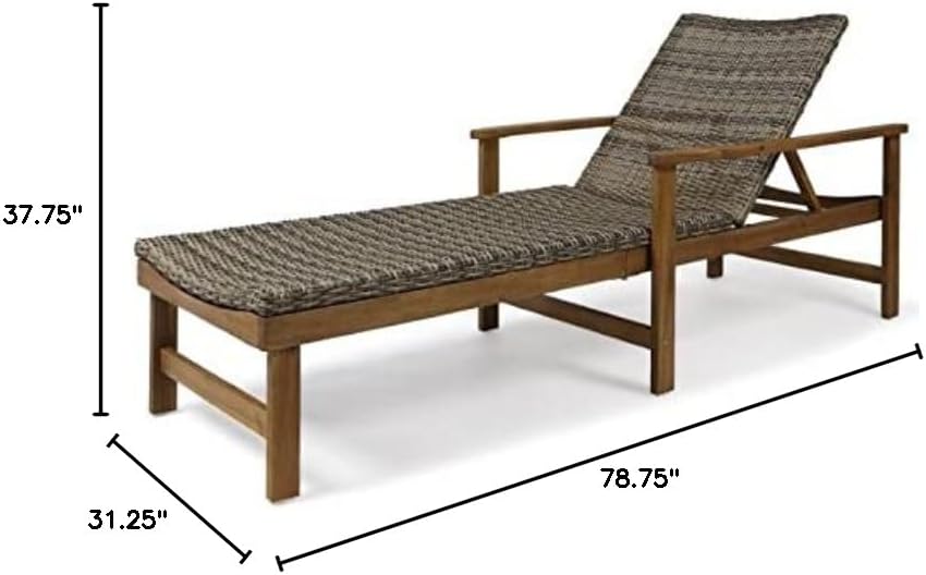 GDFStudio Noble House Hampton Outdoor Acacia Wood Chaise Lounge in Gray (Set of 2)