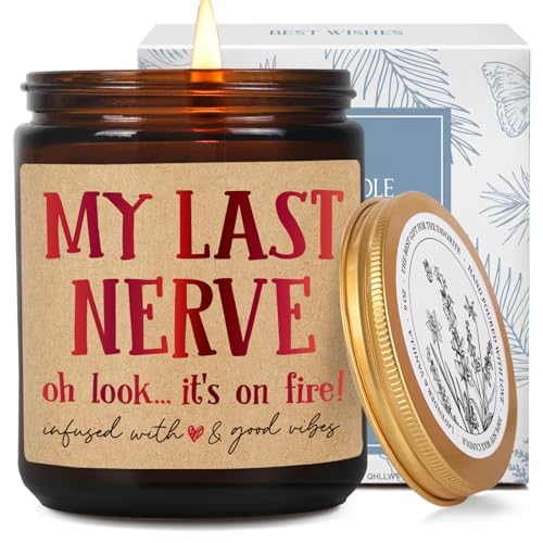 QHLLWT Novelty Candle Gifts for Women My Last Nerve Oh Look Its on Fire Funny Birthday Christmas Candles Gift for Sister BFF Wife Girlfriend Stress Relief Candles Gift for Bestie Coworker-37