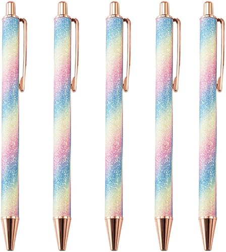 Vista 13 de Bolígrafo de punta media de 0.039 pulgadas con lentejuelas y purpurina de cristal, bolígrafos de metal retráctiles para la escuela, oficina, Pink